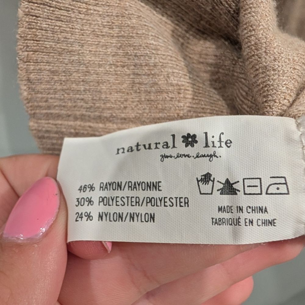 Natural Life Light Brown V-Neck Cardigan Purple Buttons Comfy Cozy Size XS / S - Picture 5 of 5